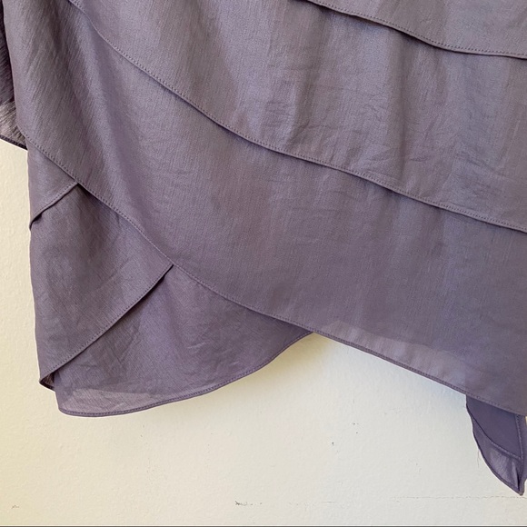 BCBG Gray 1 Shoulder Tie Sleeve Ruffle Layer Dress - Picture 9 of 10